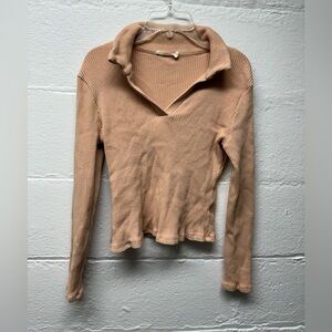 Lush Cropped Collared Long Sleeve